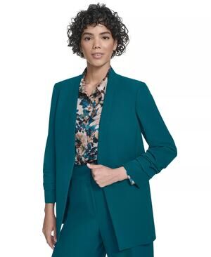 Calvin Klein Women's Heavy Open-Front Ruched-Sleeve Blazer in Cypress